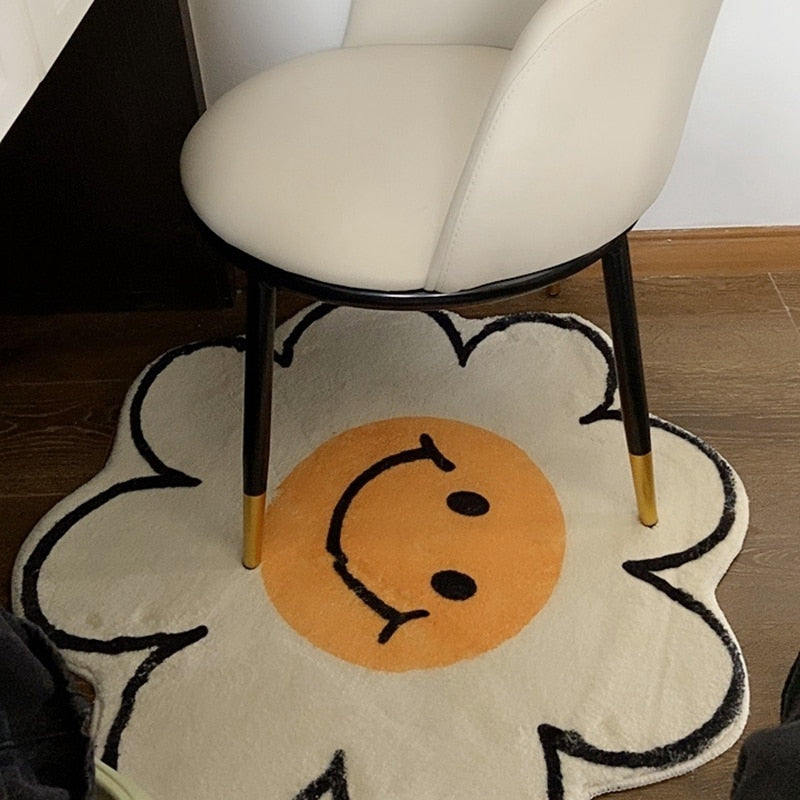 Flower Rug Living Room Nordic Smiley Flower Carpet Bedroom Bedside Area Rugs Plush Floor Mat Home Decor Non-slip Bath Mat