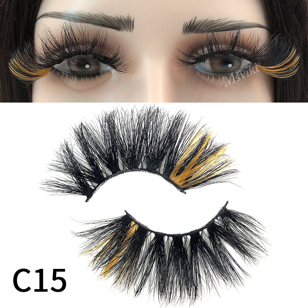 Fluffy 25MM Mink Eyelashes Colored Lashes With Glitter Pink White Red Blue 5D Lashes