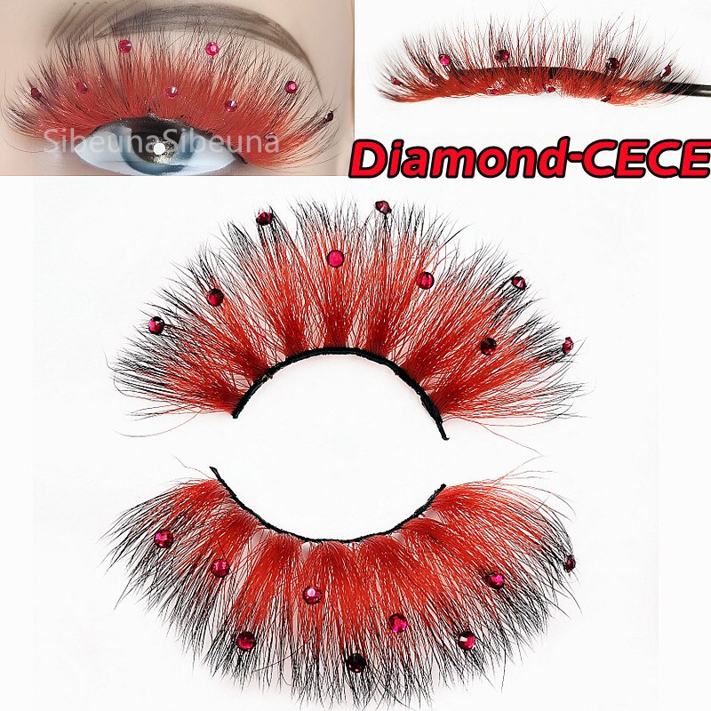 Colored Diamond Glitter 8D False Eyelashes Color Sequin Fuax Mink Lashes Natural Long Stage Colorful Rainbow eyelashes