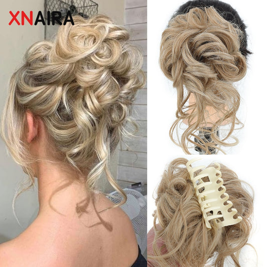 Synthetic Women Hair Buns Curly Chignon Ombre Claw Hair Messy Buns Updo claw Clip In Hairpiece For Women