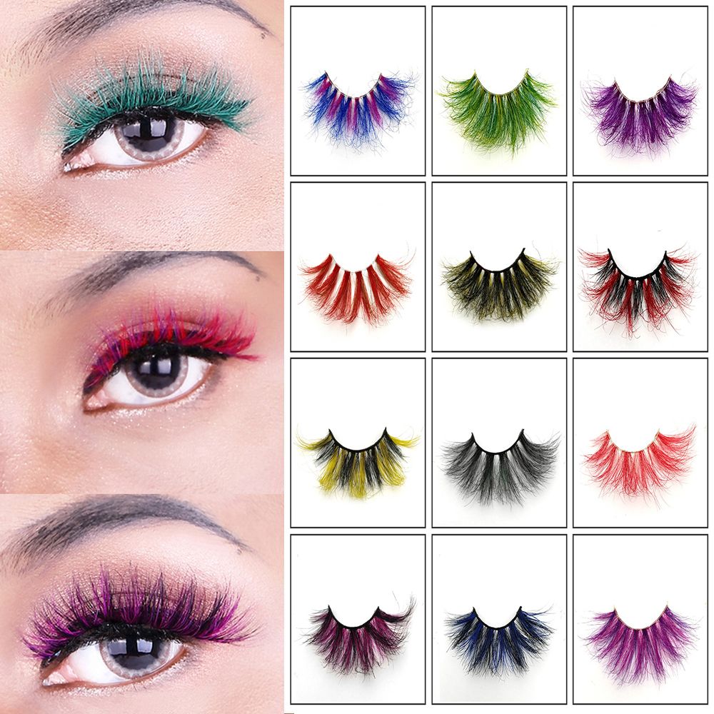 1 Pair Red Blue Purple Pink Mix 3D Mink Colored Eyelashes Ombre Vegan Strip Lashes Natural Dramatic Fluffy Colourful