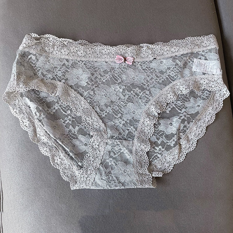 Women Panties Cotton Lace Sexy Girls Underwear Bow Perspective Underpants Breathable Briefs