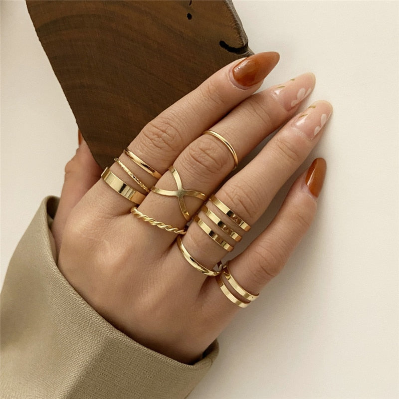 Vintage Bohemian Butterfly Gold Color Ring Sets Zircon Flower Leaf Open Rings for Women Simple Knuckle Accessories