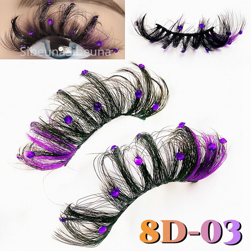 Colored Diamond Glitter 8D False Eyelashes Color Sequin Fuax Mink Lashes Natural Long Stage Colorful Rainbow eyelashes