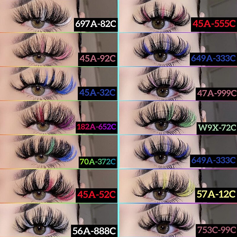 Rainbow Eye Lashes Cruelty Free Silk Lace Colored Eyelashes Dramatic Makeup Beauty Purple/pink/blue Cilias ombre eyelashes