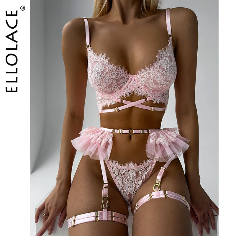 Delicate Lingerie Ruffled Garter Belt Delicate Underwear See Through Lace Luxury Intimate Kiss Sex Fancy Outfit