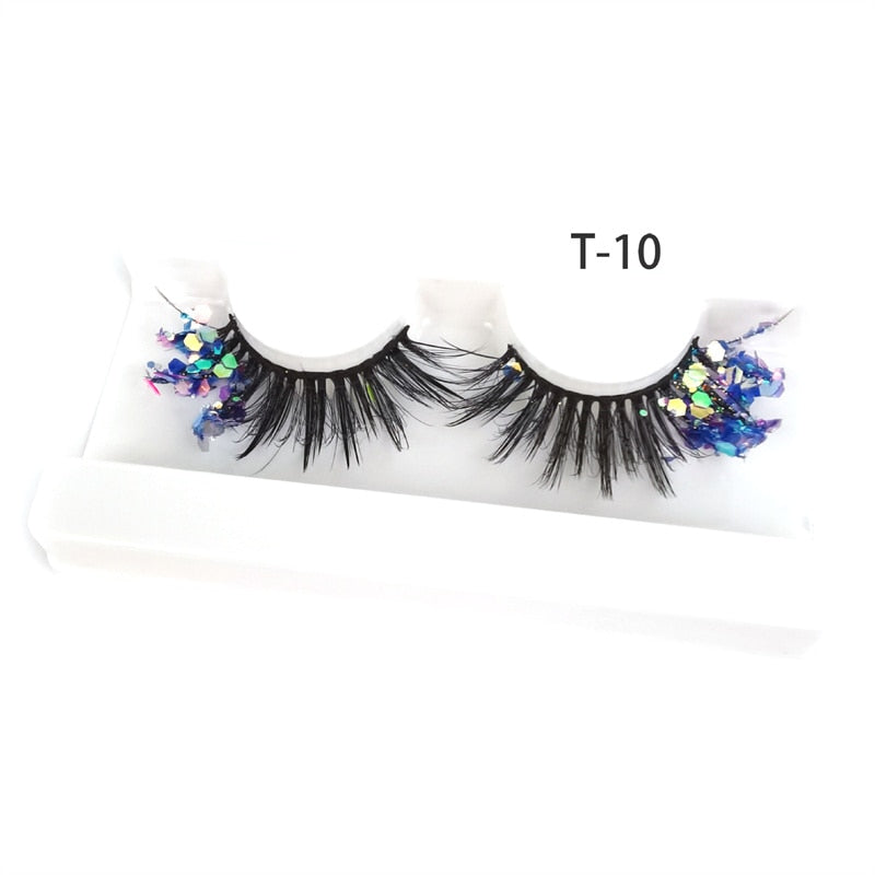 3D Diamond Shiny Fluffy Handmade Faux Mink Dramatic Decoration Eye Dress up EyeLashes Set False Eyelashes Colored Lashes