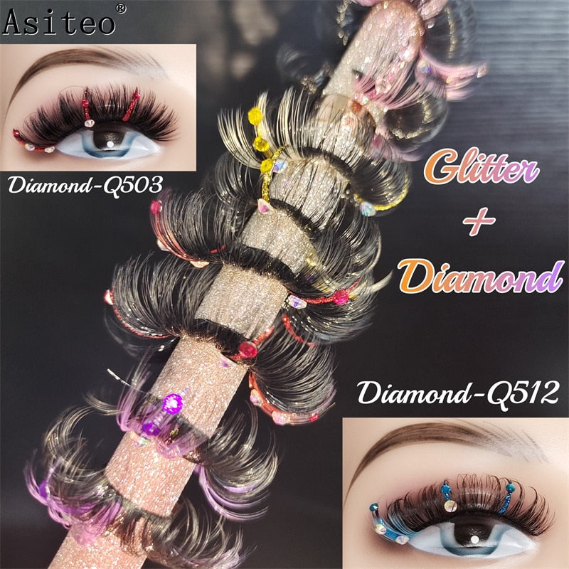 20MM Faux Mink Color Diamond Butterfly Flower Eyelashes Fluffy Wispy Thick Blue Pink Red Bulk False Lashes