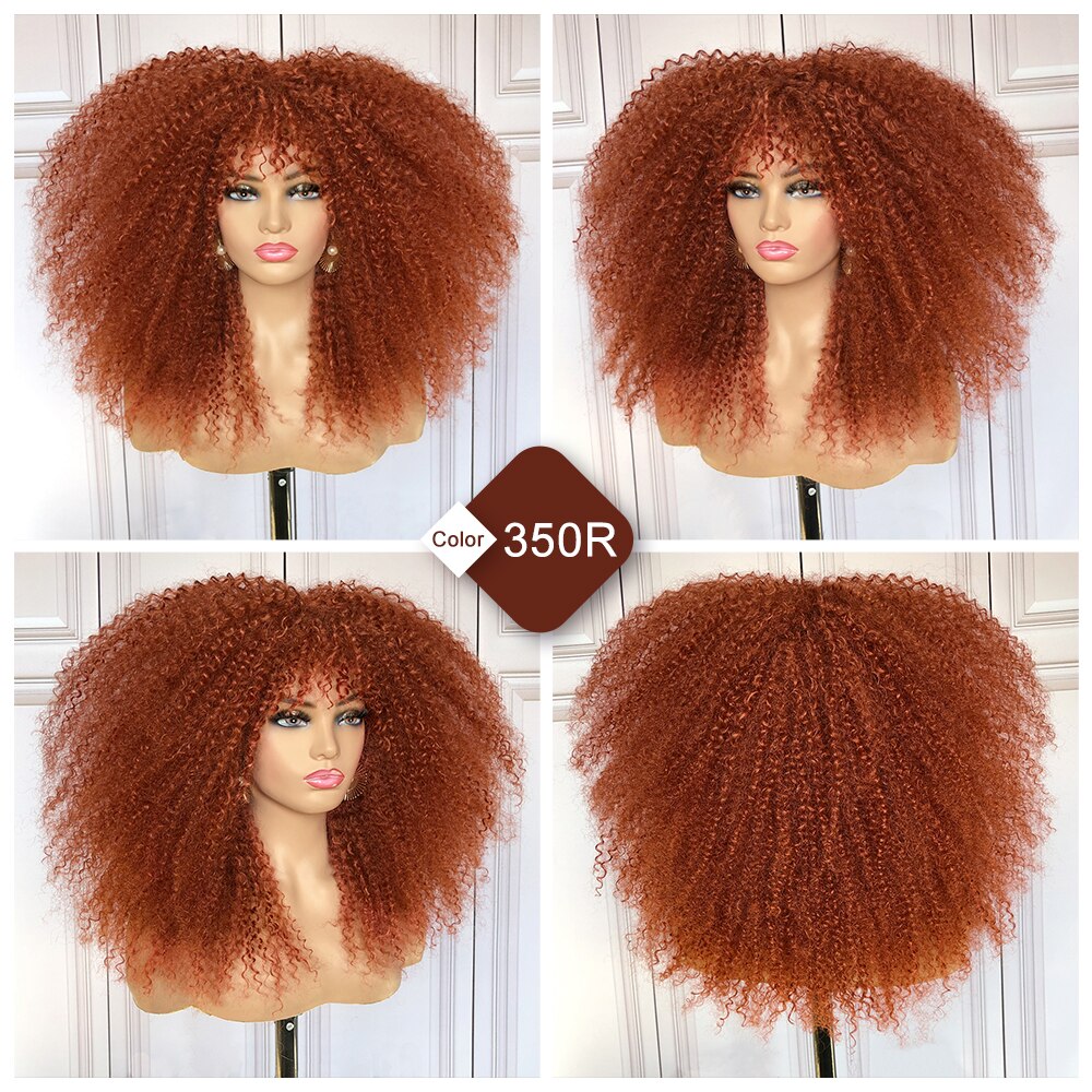 Short Hair Afro Kinky Curly Wig With Bangs For Women Synthetic Ombre Glueless Blonde Red Cosplay Highlight Wigs