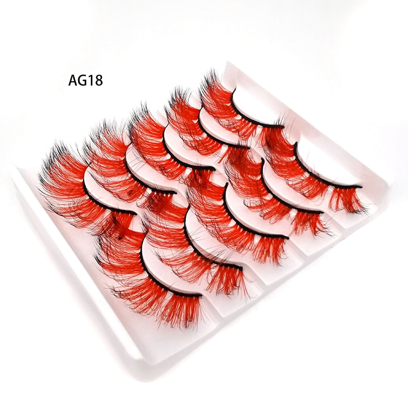 Gradient Color False Eyelashes 5pairs 3D Faux 100% Mink Fake Lashes Hair Fluffy Soft Lash Extension Reusable