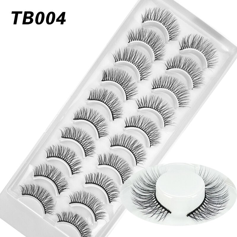 10 Pairs Natural 3d Faux Mink False Eyelashes Dense Curls Slim Short Lashes Cosplay Dramatic Eyelashes