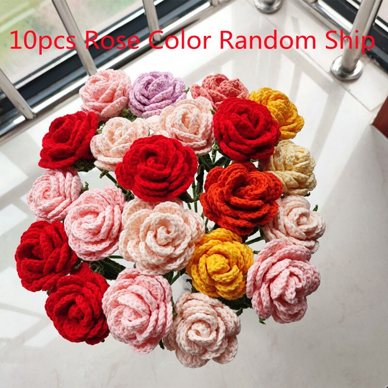 Finished 10pcs Hand-knitted Handmade Yarn Crochet Sunflower Bouquet Decorative Artificial Daisy Flowers Home Decoration