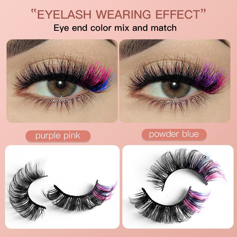Colored Eyelashes Mix 7 Pairs Rainbow Mixed Color Lashes Cosplay Fluffy Mink Fake Eyelashes Extension Faux Cils