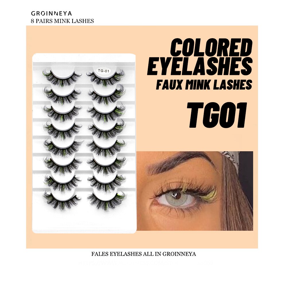 5/8pairs Colored Eyelashes Wispy Mink Lashes Natural Fluffy Cat Eye Lashes Strip 5D False Eyelashes Extension