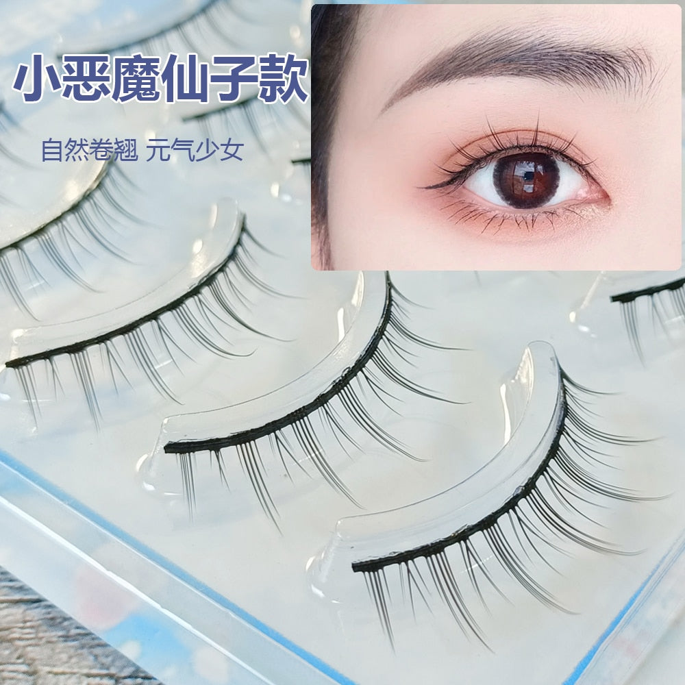 5 Pairs Natural Air False Eyelashes Cos Fairy Japanese Eyelashes Handmade Transparent Terrier Thick Curling Eyelash