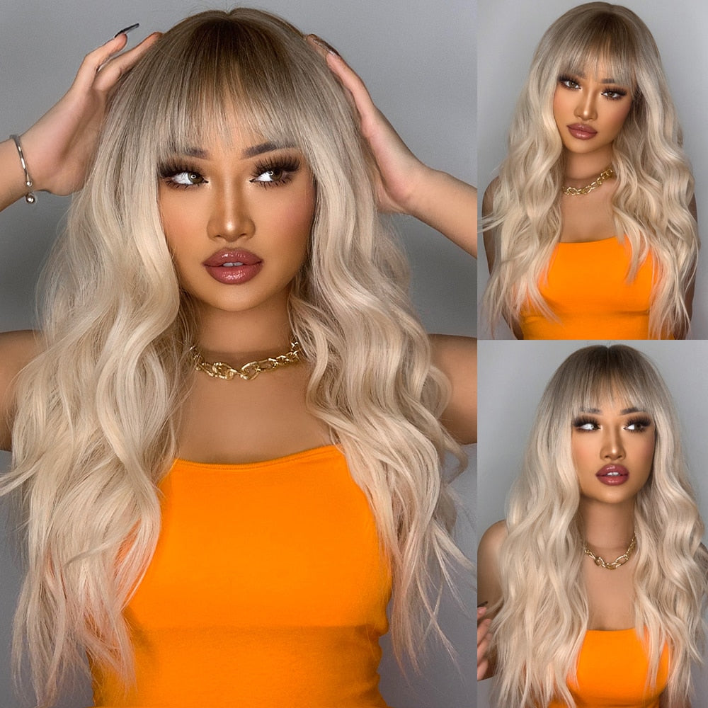 Blonde Unicorn Synthetic Long Wavy Wig Ombre Purple to Blue For WOMEN Cosplay halloween Wigs Heat Resistant Fiber Bangs Hair