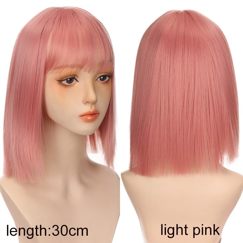 Synthetic Short Water Wave Cosplay Bob Wig with Bangs Heat-resistant Fiber Lolita Wigs For Women Daily Wear
