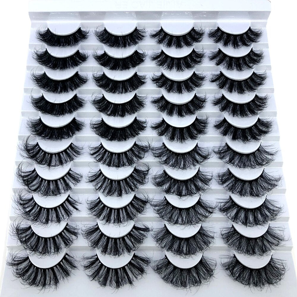 20 pairs long Natural Mink False Eyelashes Cross Dense Handmade Cotton Stalk Eye Lashes Mink Fake Eyelashes