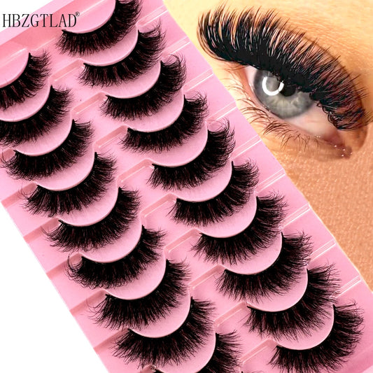 10Pairs Natural 5D Mink Eyelashes Handmade Soft Long False Eyelash Thick Winged Cat Eye Fake Lashes