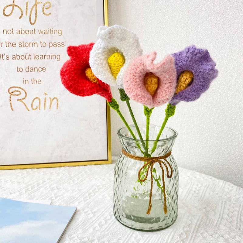 1pcs Hand-Knitted Flower Daisy Flower Lavender Sunflower Knitting Flower Knit Home Decor