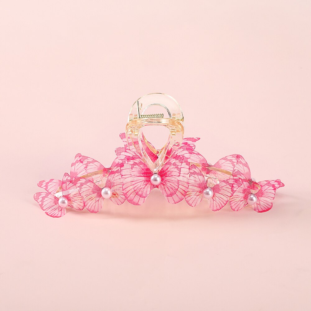 Chic Pearls Hair Claws Elegant Handmade Butterfly Hair Clips Temperament Hairpins Crab Headwear