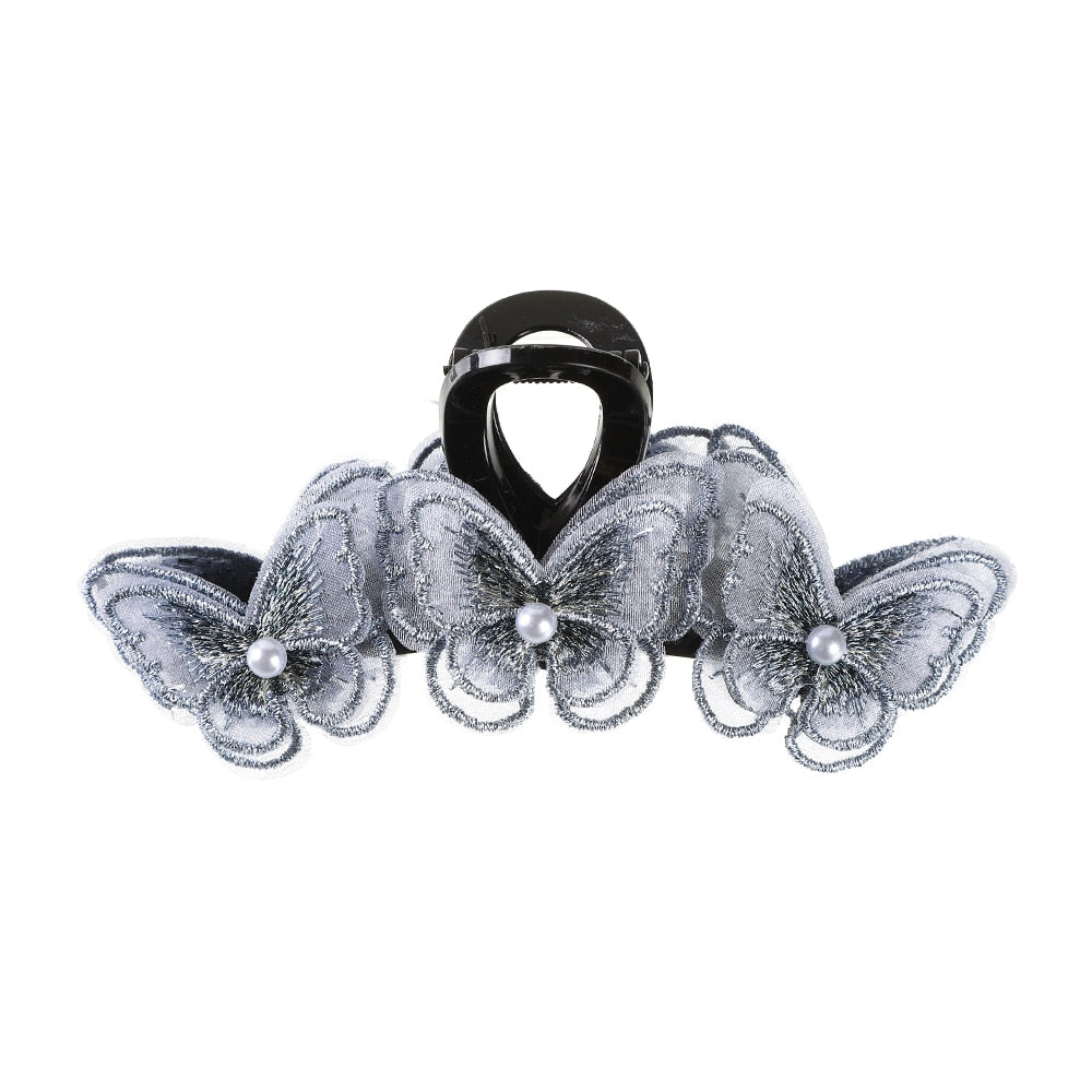 Chic Pearls Hair Claws Elegant Handmade Butterfly Hair Clips Temperament Hairpins Crab Headwear