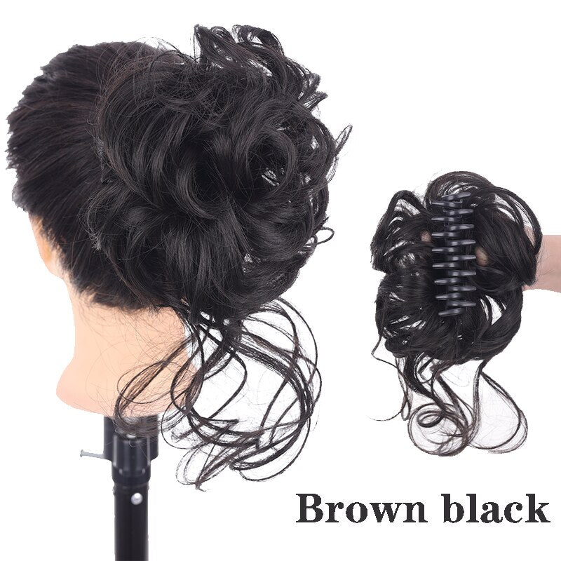 Synthetic Hair Bun Messy Scrunchies Hairpiece Accessories Claw Clip Chignon Curly Fake Hair Elastic Hair Band for Women
