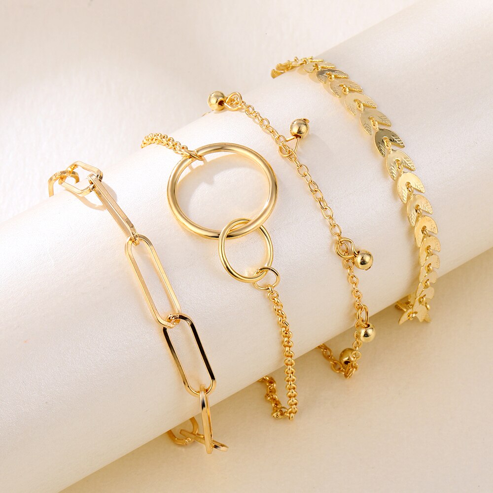 Bohemian Gold Color Angel Bracelets for Women Boho Jewelry Geometric Layered Pearl Hand Chain Charm Bracelet Set