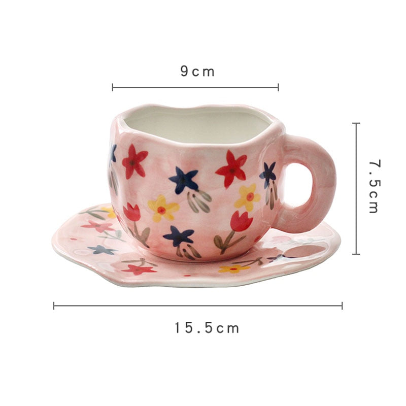 Japanese Hand Painted The Blue Sky and White Clouds Coffee Cup With Saucer Ceramic Handmade Tea Cup Saucer Set Cute Gift For Her