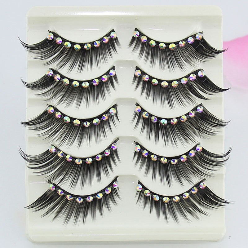 diamond eyelashes thick long eyelashes stage eyelashes exaggerated false eyelashes 5 pairs of boxed