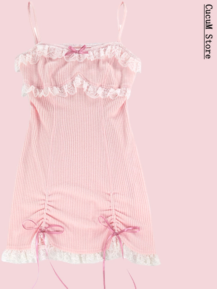 Japanese Kawaill Lolita Dress Women Bow Pink Party Mini Dresses Female Princess Korean\ 2 Piece Dress Set