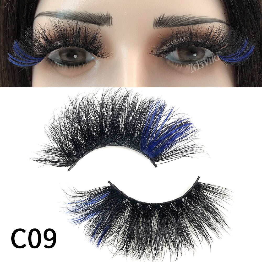 Fluffy 25MM Mink Eyelashes Colored Lashes With Glitter Pink White Red Blue 5D Lashes