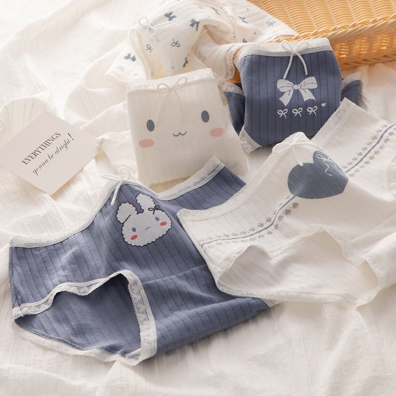 5Pcs/Set Cotton Underwear For Women Panties Cute Love Briefs Mid Waist Seamless Breathable Underpants Lingerie