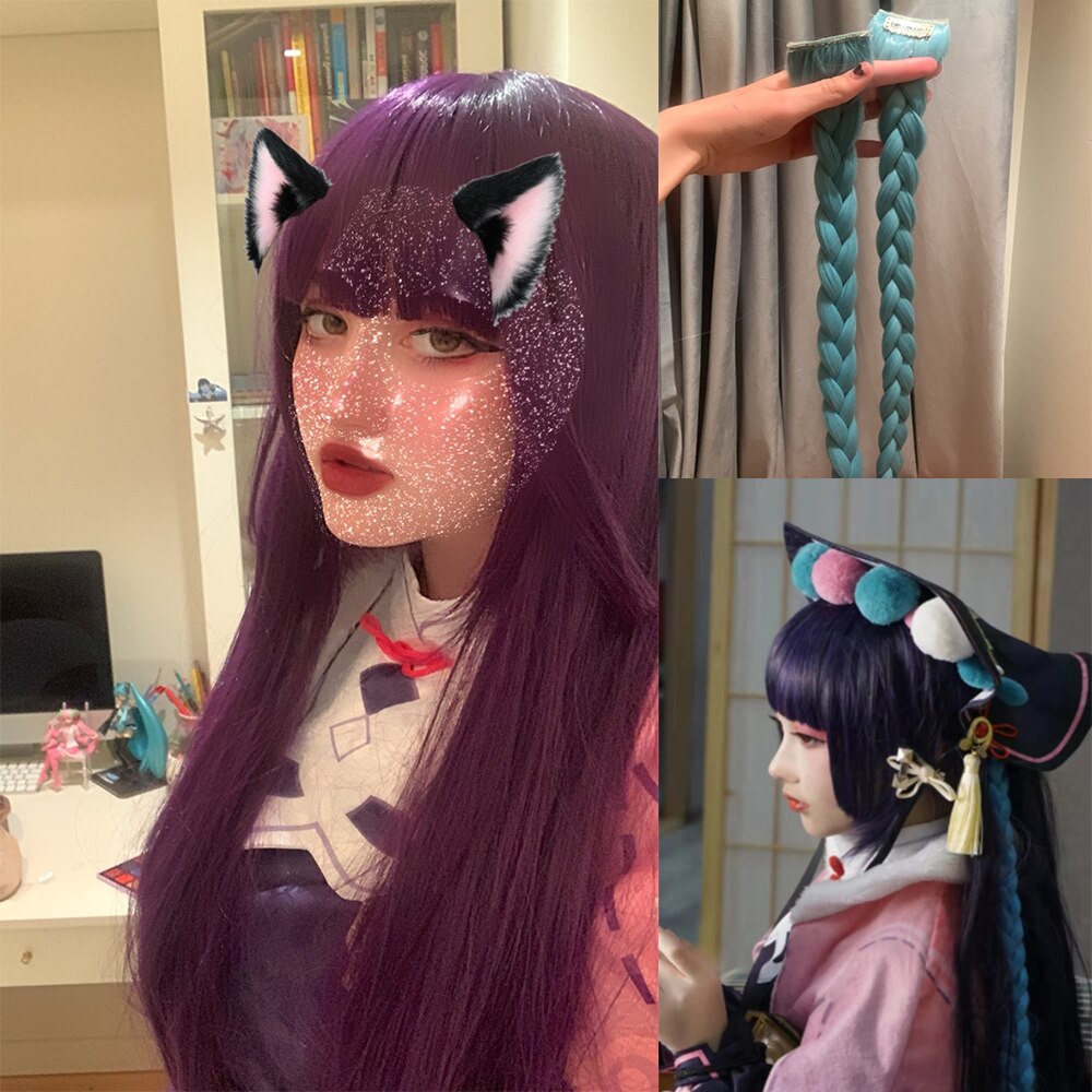 Genshin Impact Yun Jin Long Wig With Braids Cosplay Costume Long Straight Hair With Bangs Synthetic Wig Halloween Party Wig