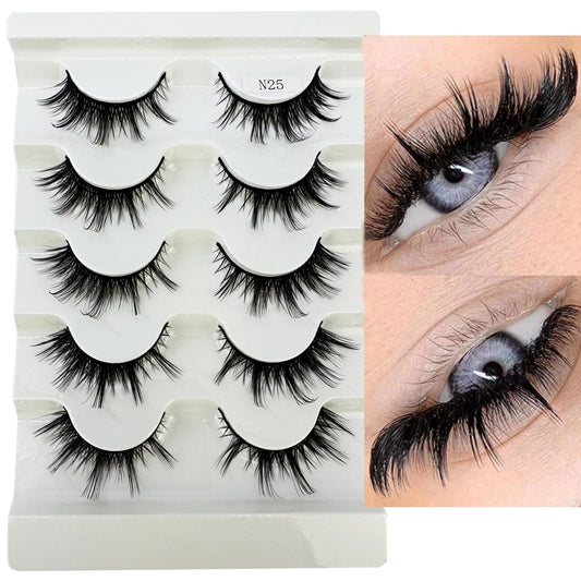 5/10Pairs Faux Mink Eyelashes 8D Curl Winged Natural Realistic Messy End Eye Elongated Thick False Eyelashes Soft Fake lashes