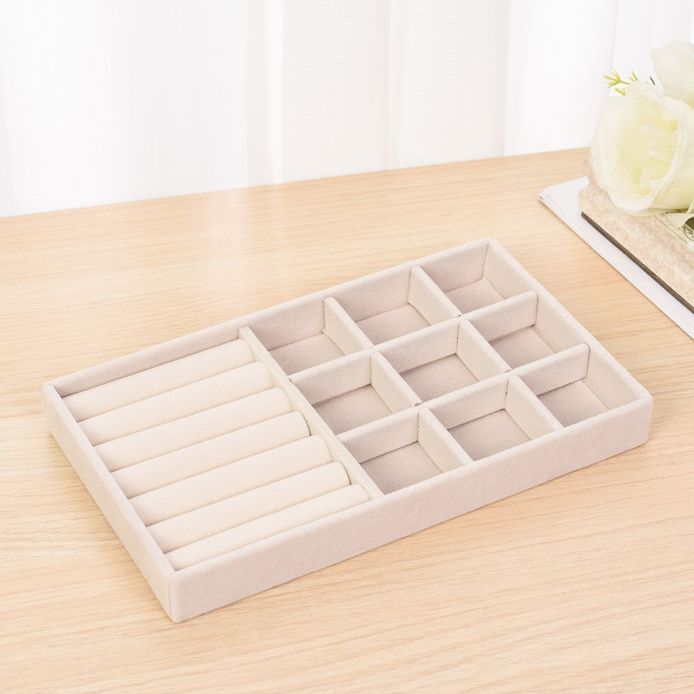Flannelette Jewelry Display Stackable Exquisite Jewellery Holder Portable Ring Earrings Necklace Organizer Box Organizator