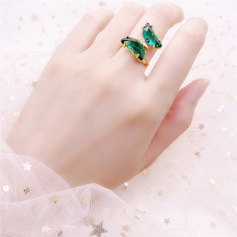 Crystal Butterfly Rings for Women Atmospheric Luxury Anillos Romantic Gift Alloy Ornaments