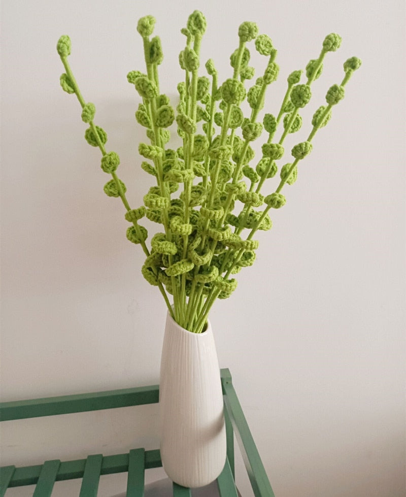 Finished 10pcs Hand-knitted Yarn Crochet  Eucalyptus Bouquet Decorative Artificial Flowers Home Decoration