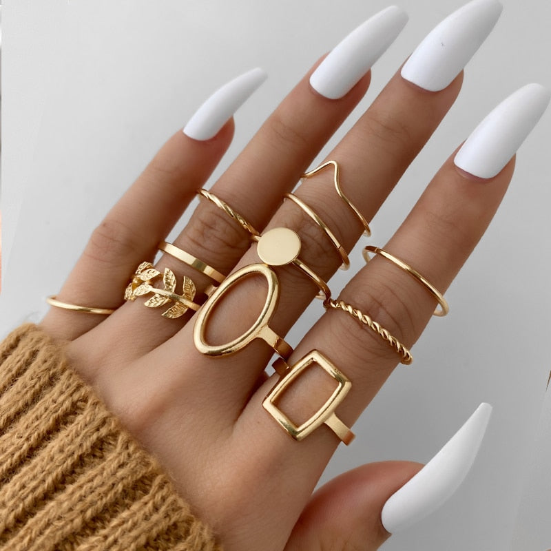 Boho Gold Color 22pcs Heart Rings Set For Women Vintage Geometric Cross Pearl Butterfly Finger Ring Women Jewelry