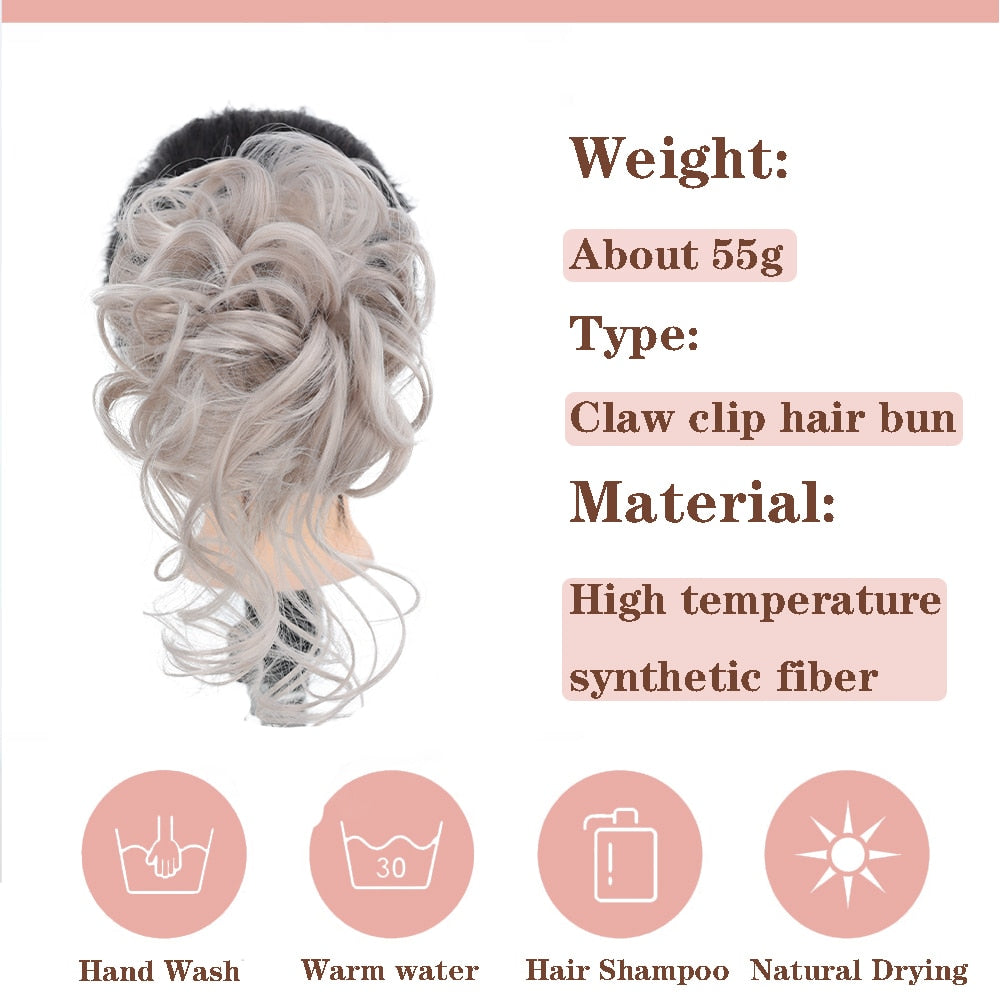 Synthetic Hair Bun Messy Scrunchies Hairpiece Accessories Claw Clip Chignon Curly Fake Hair Elastic Hair Band for Women