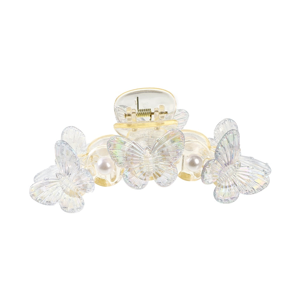 Chic Pearls Hair Claws Elegant Handmade Butterfly Hair Clips Temperament Hairpins Crab Headwear