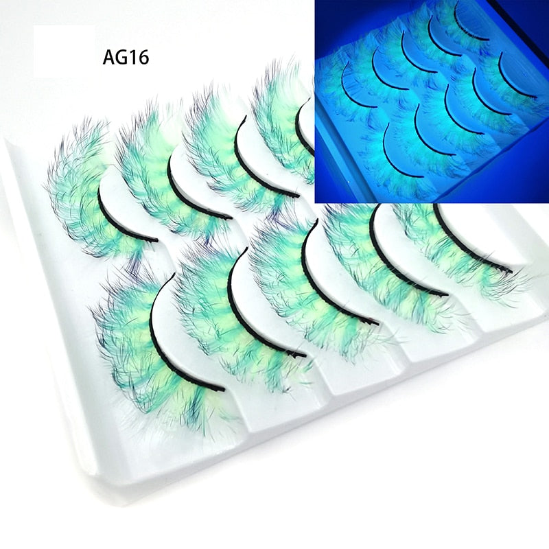 Gradient Color False Eyelashes 5pairs 3D Faux 100% Mink Fake Lashes Hair Fluffy Soft Lash Extension Reusable