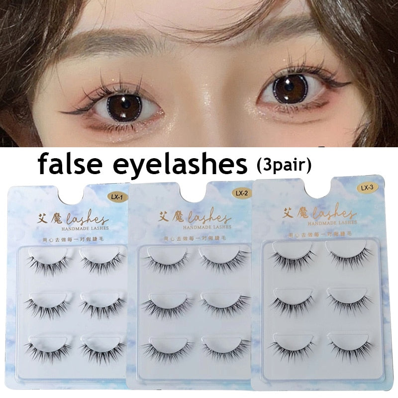3 Pairs Mink Eyelashes Little Devil False Lash Extension Natural Fairy Wispy Lash Cross Curling Fairy False Eyelashes