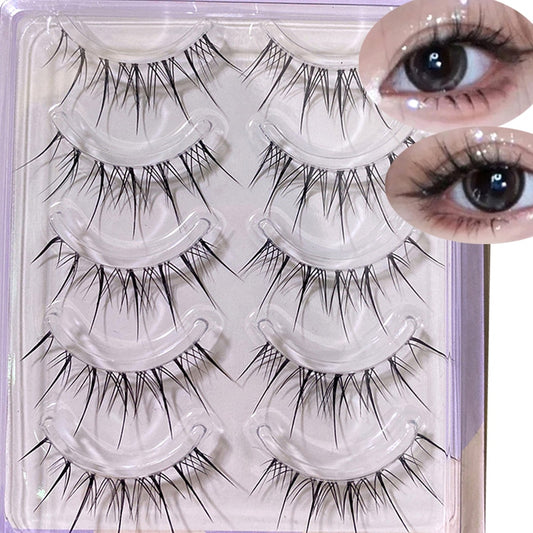 Natural False Eyelashes 5pairs 3D Faux Mink Eyelash Wispy Fluffy Soft Extension Hand Made Short Fake Lashes