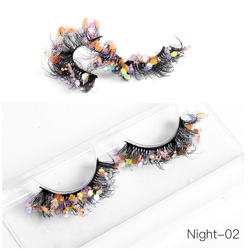 3D Diamond Shiny Fluffy Handmade Faux Mink Dramatic Decoration Eye Dress up EyeLashes Set False Eyelashes Colored Lashes