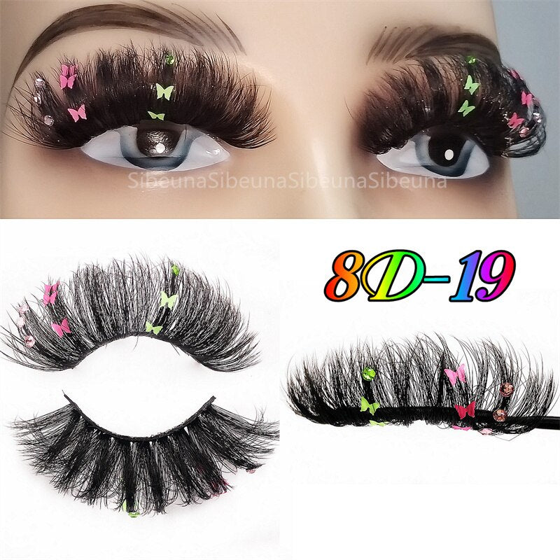 8D Diamond Glitter Lashes Faux Mink 25MM Fluffy Color Streaks Cosplay Eyelashes