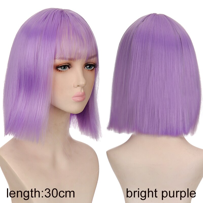 Synthetic Short Water Wave Cosplay Bob Wig with Bangs Heat-resistant Fiber Lolita Wigs For Women Daily Wear