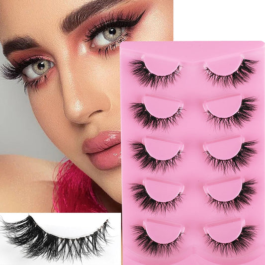 5pairs Lashes Manga Lashes 3D Clear Band Lashes Natural Look Wispy Mink Eyelashes Fluffy Cat Eye Lashes individual Eyelashes