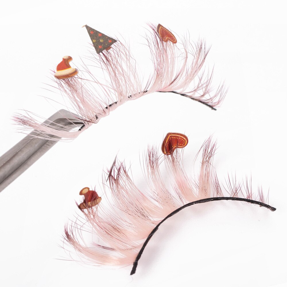 Faux Mink Lashes with Christmas Cartoon 3D False Eyelashes Christmas Party Makeup 25MM Eyelash Charming Colored Glitter