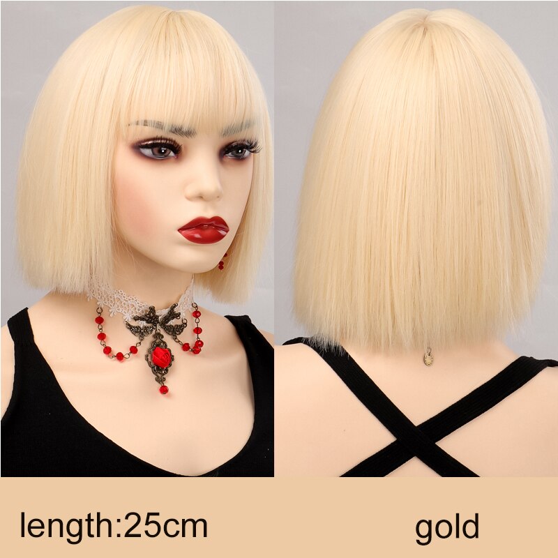 Synthetic Short Water Wave Cosplay Bob Wig with Bangs Heat-resistant Fiber Lolita Wigs For Women Daily Wear